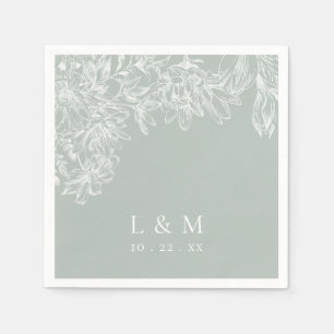 Guardanapo De Papel Casamento de Monograma Floral Branco Verde Sage