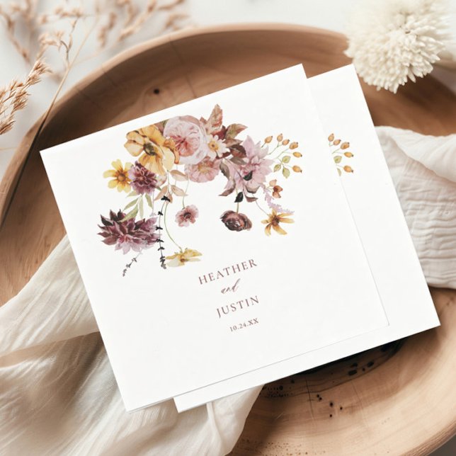 Guardanapo De Papel Casamento de Monograma Floral de Queda Rústica (Criador carregado)