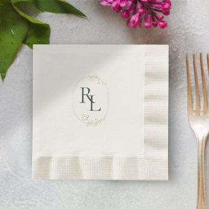 Guardanapo De Papel Casamento de Monograma Floral Ecru Verde Florestal
