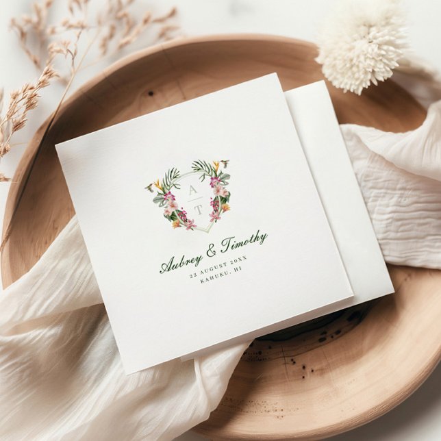 Guardanapo De Papel Casamento de Monograma Floral Tropical (Criador carregado)