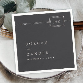 Guardanapo De Papel Casamento de Monograma Minialista Negro-Plana Mode