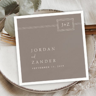 Guardanapo De Papel Casamento de Monograma Minimalista Moderno Taupe