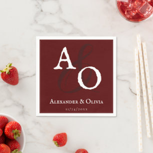 Guardanapo De Papel Casamento de Monograma Minimalista Vermelho