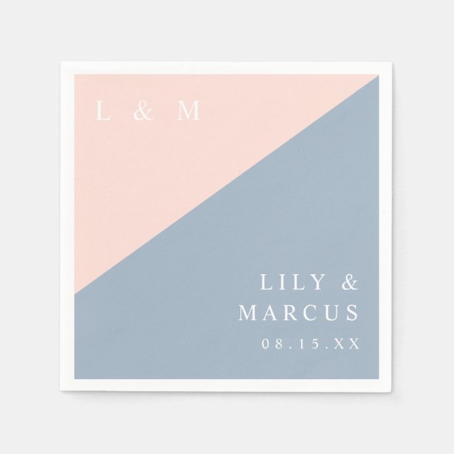 Guardanapo De Papel Casamento de Monograma Moderno e Elegante Azul Blu (Frente)