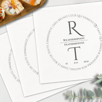 Guardanapo De Papel Casamento de Monograma Simples de Cinzas Brancas E