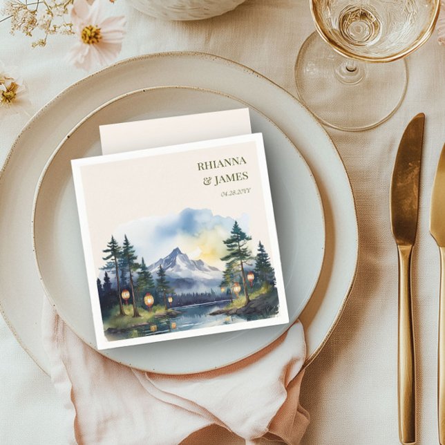 Guardanapo De Papel Casamento de Montanha do Lago Twilight (Personalized napkins from the Country Lake wedding collection by Darling & May)