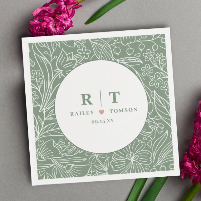 Guardanapo De Papel Casamento de Na moda Floral Verde Simples Moderno (Criador carregado)