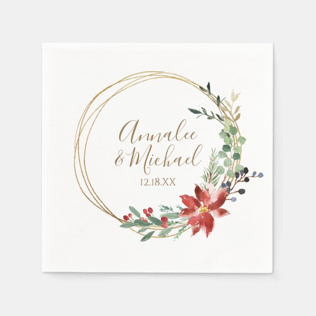 Guardanapo De Papel Casamento de Natal Red Wreath Moderno de inverno (Frente)