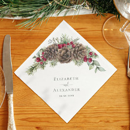 Guardanapo De Papel Casamento de Natal Rustic Winter Berries Pine Cone