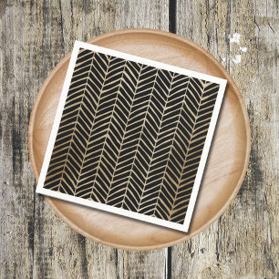 Guardanapo De Papel Casamento de noiva Chevron Dourada e Preta Elegant