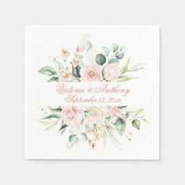 Guardanapo De Papel Casamento de Nome de Script Elegante Floral Blush