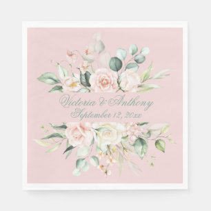 Guardanapo De Papel Casamento de Nome de Script Elegante Floral Cor-de