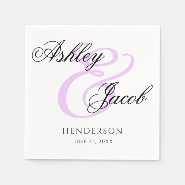Guardanapo De Papel Casamento de Nome Personalizado Roxo Claro Minimal (Frente)