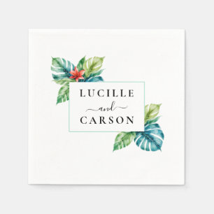 Guardanapo De Papel Casamento de Nomes de Casais de Folhas Tropicais d