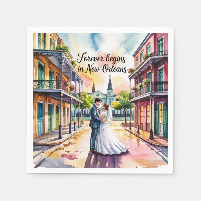 Guardanapo De Papel Casamento de Nova Orleans NOLA com aquarela (Frente)