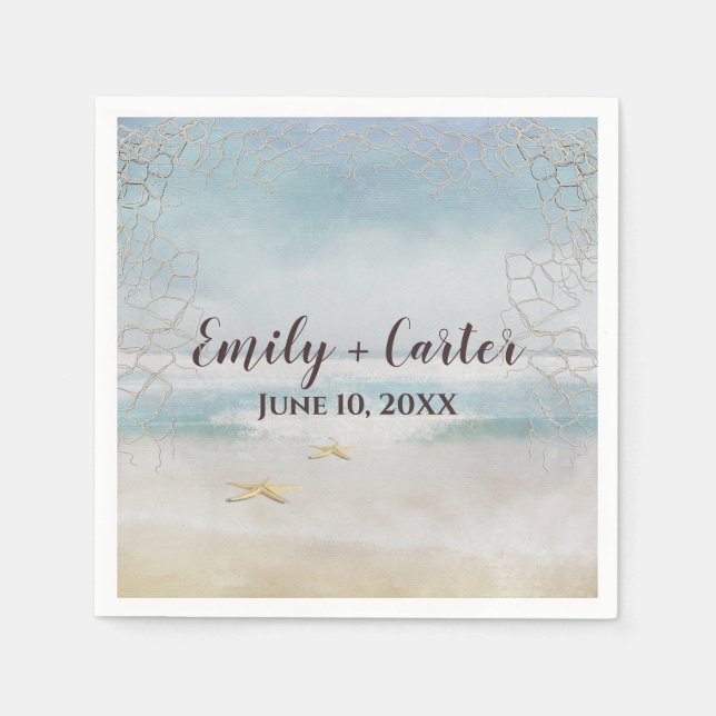 Guardanapo De Papel Casamento de Ocean Beach com Starfish (Frente)