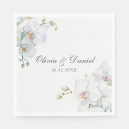 Guardanapo De Papel Casamento de Orquídea Branca Elegante Moderna