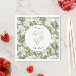 Guardanapo De Papel Casamento de Orquídeas Brancas Folhas Verdes Tropi
