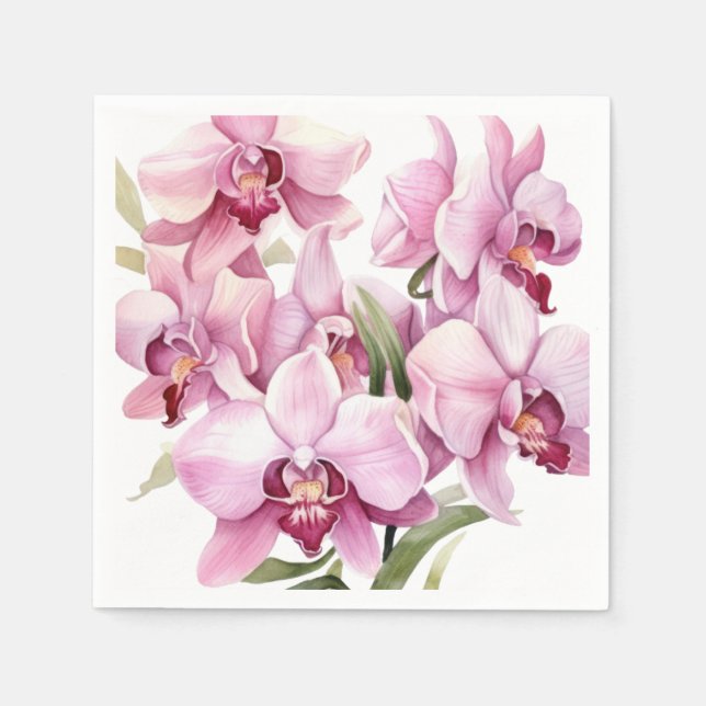 Guardanapo De Papel Casamento de Orquídeas Rosa e Branco (Frente)