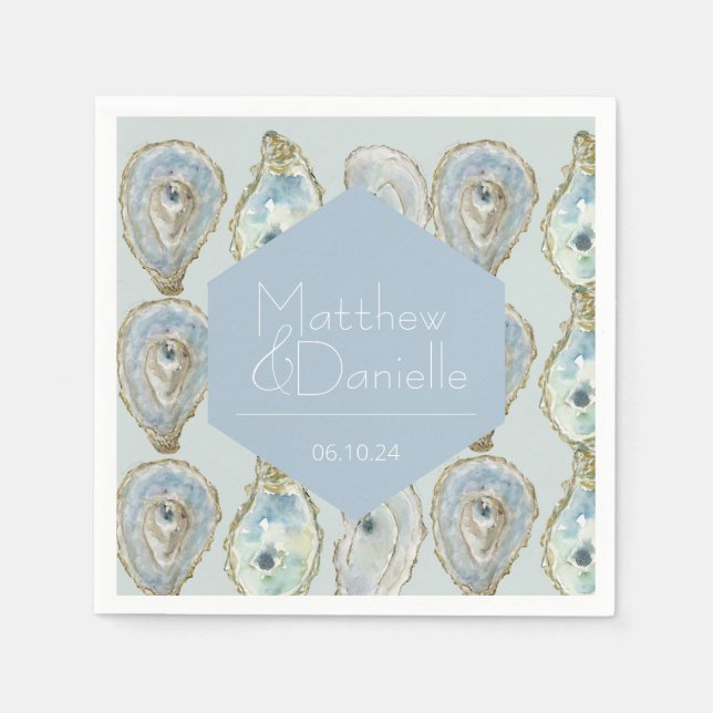 Guardanapo De Papel Casamento de Ostras de Aquarela - Azul Claro (Frente)