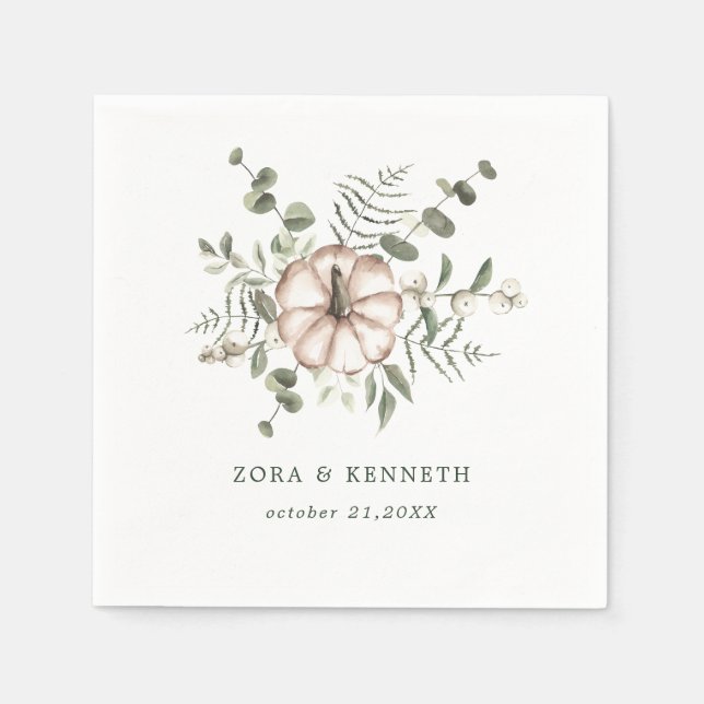 Guardanapo De Papel Casamento de Outono com Abóbora em Aquarela Rústic (Frente)