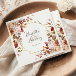 Guardanapo De Papel Casamento de Outono Floral Dourado Geométrico