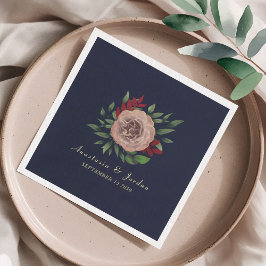 Guardanapo De Papel Casamento de Outono Floral em Dourado e Borgonha