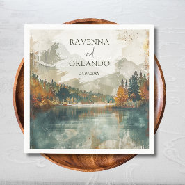 Guardanapo De Papel Casamento de Outono no Lago da Montanha em Aquarel