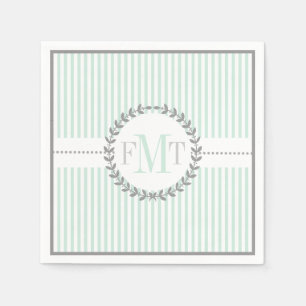 Guardanapo De Papel Casamento de padrão listrado branco, verde-mint