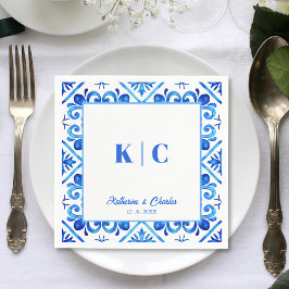Guardanapo De Papel Casamento de padrão marroquino azul e branco Napki