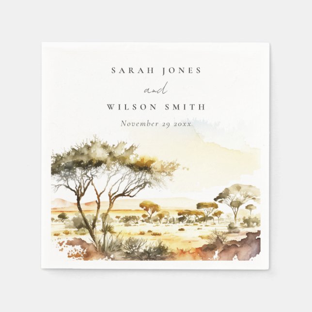 Guardanapo De Papel Casamento de Paisagem Africana com Muted Earth Wat (Frente)