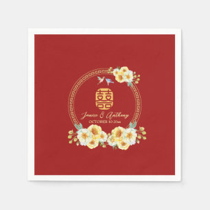 Guardanapo De Papel Casamento de pássaro floral vermelho chinês