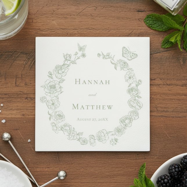 Guardanapo De Papel Casamento de Pássaros de Chinoiserie Verde Elegant (Criador carregado)