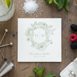 Guardanapo De Papel Casamento de Pássaros de Chinoiserie Verde Elegant