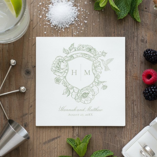 Guardanapo De Papel Casamento de Pássaros de Chinoiserie Verde Elegant (Criador carregado)