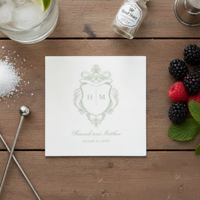 Guardanapo De Papel Casamento de Pássaros de Chinoiserie Verde Elegant (Criador carregado)