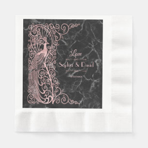 Guardanapo De Papel Casamento de Peacocks em Deco de Marble Rosa Doura