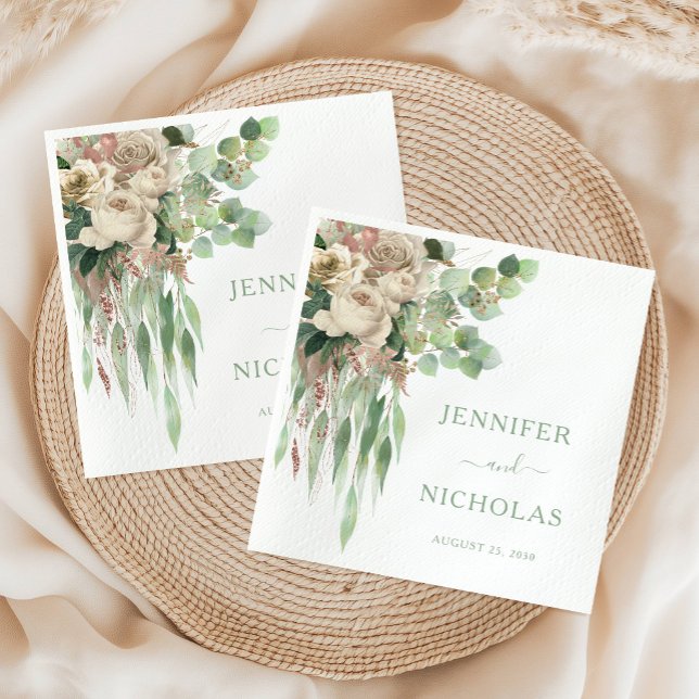 Guardanapo De Papel Casamento de Peões Florais Elegantes (Elegant Floral Peonies Wedding Napkins)