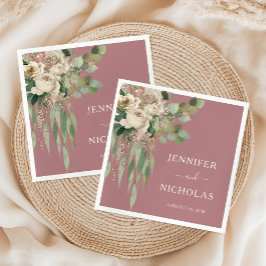 Guardanapo De Papel Casamento de Peões Florais Rosa Elegante