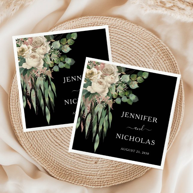 Guardanapo De Papel Casamento de Peônias Pretas Clássicas (Classic Black Peonies Wedding Napkins)
