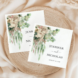Guardanapo De Papel Casamento de Peônias Pretas e Brancas Florais Eleg