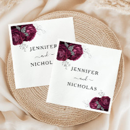 Guardanapo De Papel Casamento de Peonies Floral Burgundy Elegante