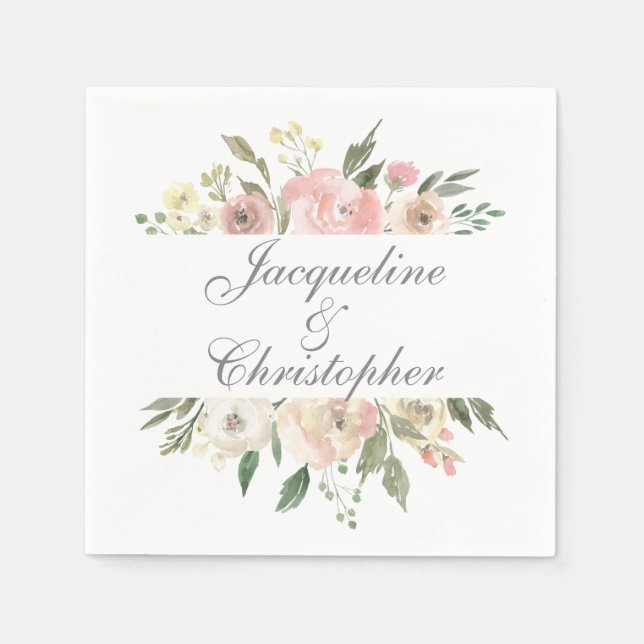 Guardanapo De Papel Casamento de Peony de Creme Rosa-Rosa-Blush Summer (Frente)