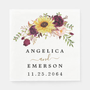 Guardanapo De Papel Casamento de Peony Rosa de Blush Vermelho Sunflowe