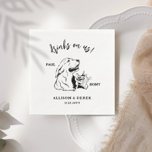 Guardanapo De Papel Casamento de Pet com Nome de Gato Minimalista Simp