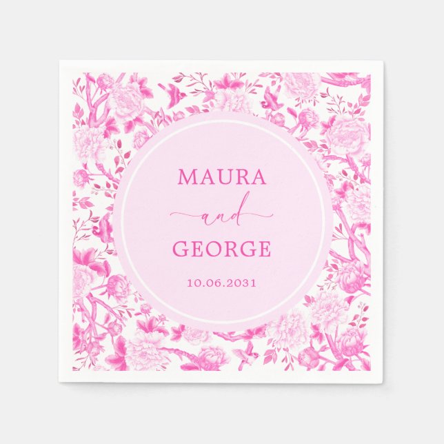 Guardanapo De Papel Casamento de Porcelana de Pássaro de Flor Rosa Que (Frente)