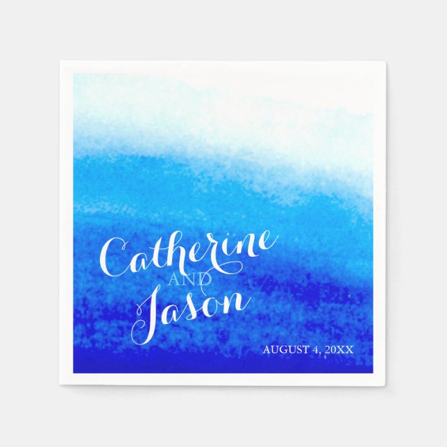 Guardanapo De Papel Casamento de praia azul-aquarela personalizado (Frente)