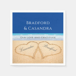 Guardanapo De Papel Casamento de Praia Azul Escura 2 Corações na Areia