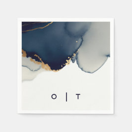 Guardanapo De Papel Casamento de Praia de Monogramas Dourados Azuis do