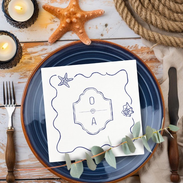 Guardanapo De Papel Casamento de Praia de Seashell Crest de Mão Costei (Criador carregado)